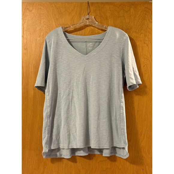 J. Jill Tops - J. Jill Pima V-Neck A-Line Tee Light Blue 100% Pima Cotton Slub Knit Top Large